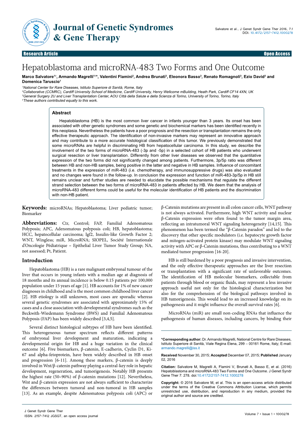 Hepatoblastoma and Microrna-483: Two Forms and One Outcome