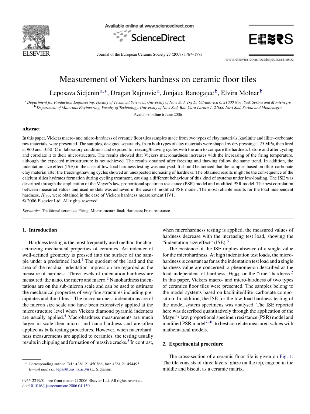 Measurement of Vickers Hardness on Ceramic Floor Tiles