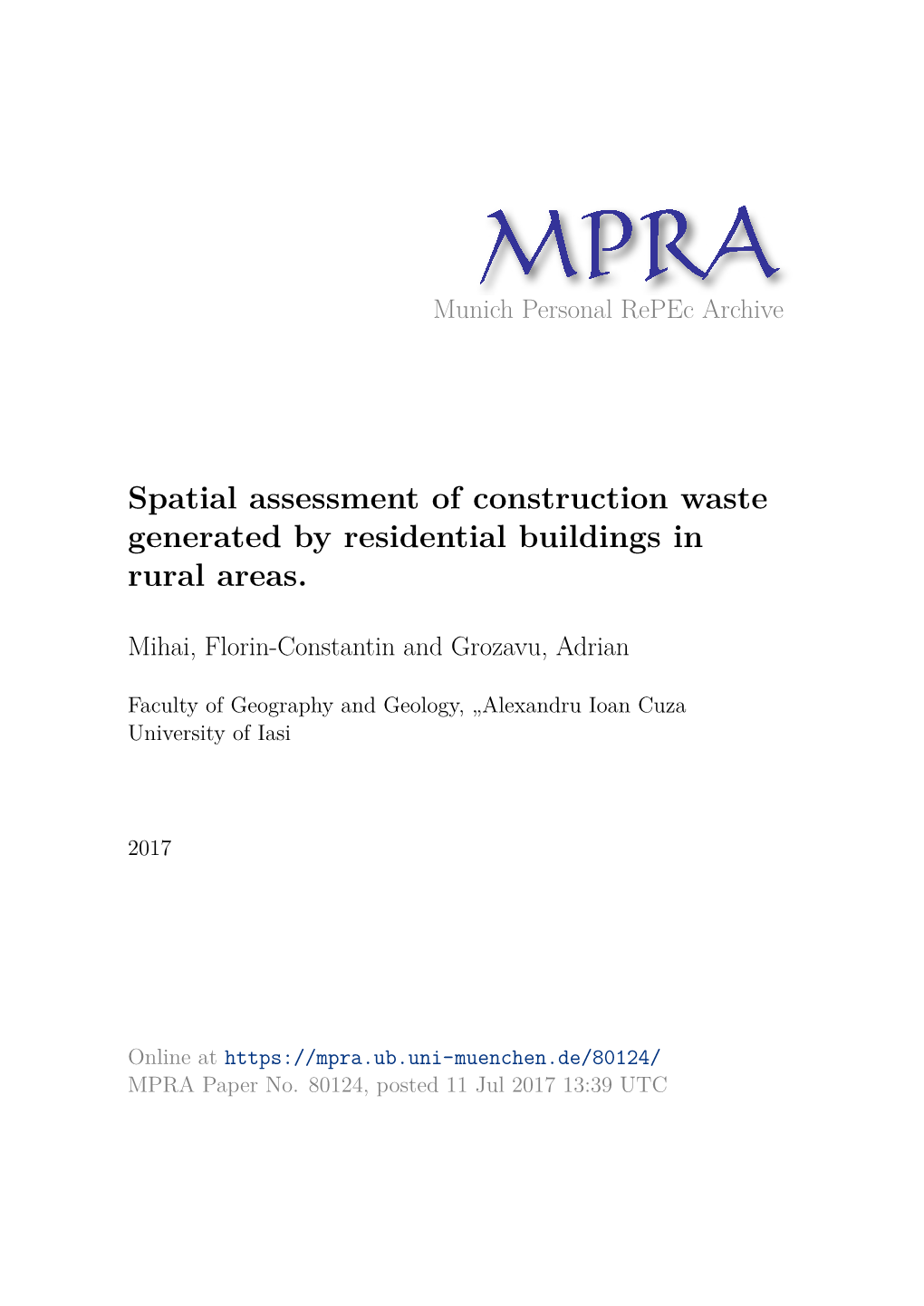Spatial Assessment of Construction Waste Generated by Residential Buildings in Rural Areas