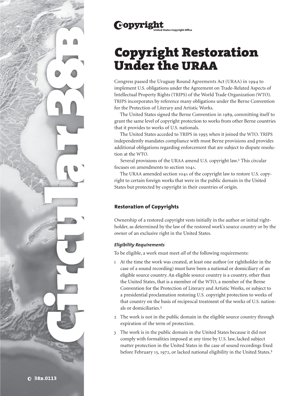 Circular 38B Copyright Restoration Under the URAA