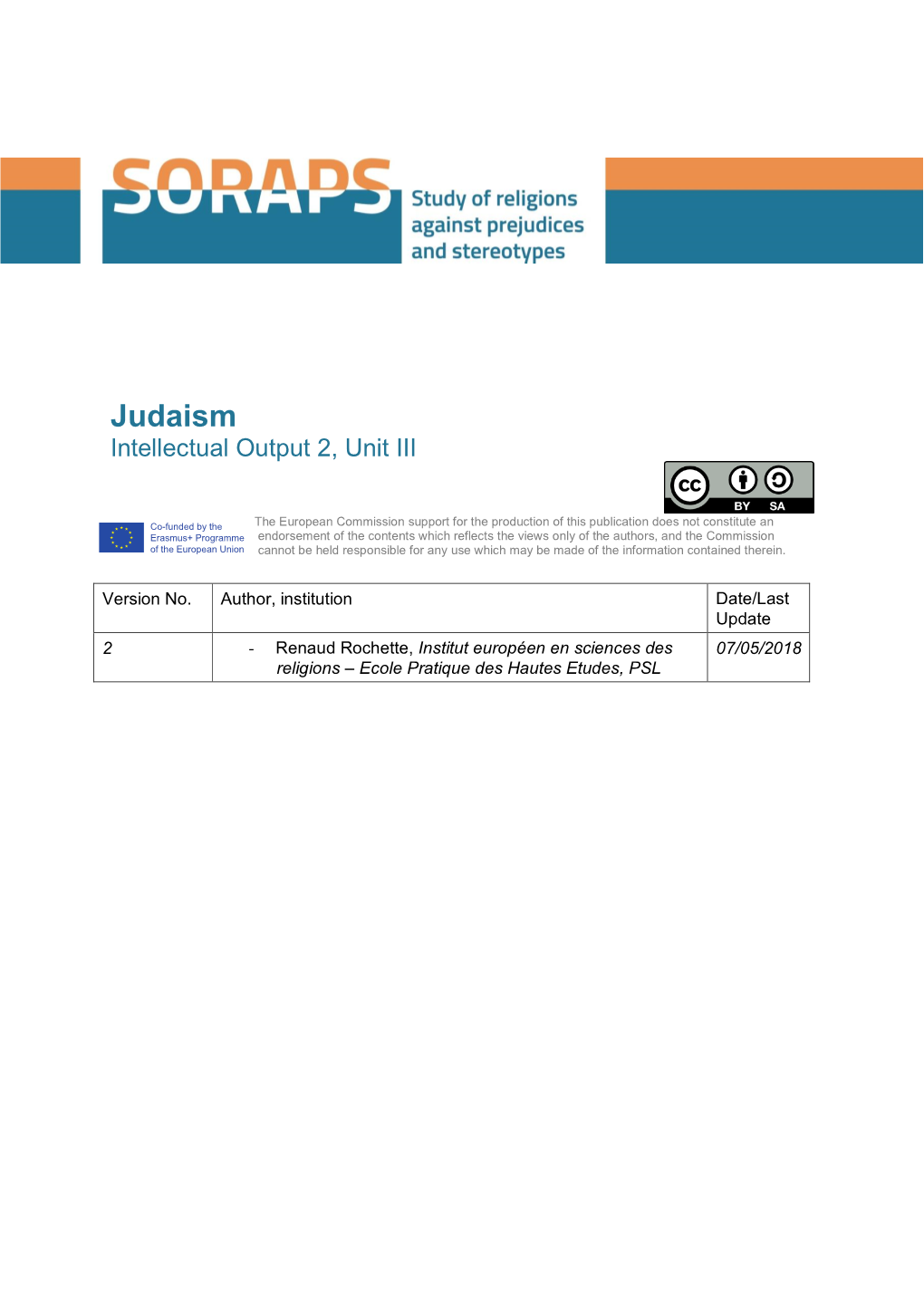 Judaism Intellectual Output 2, Unit III