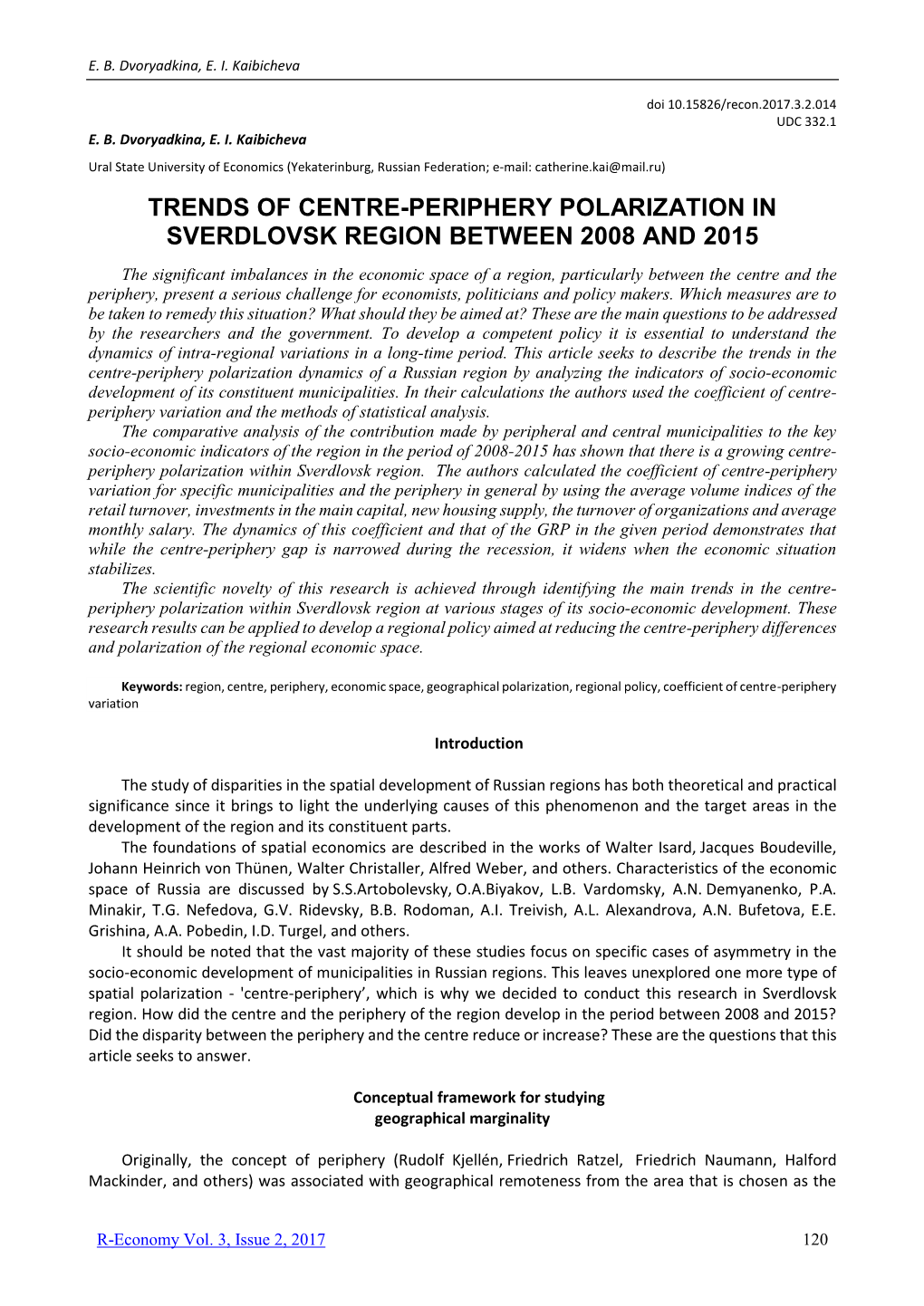 Trends of Centre-Periphery Polarization in Sverdlovsk