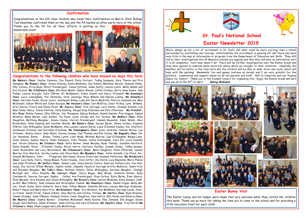 St. Paul's National School Easter Newsletter 2019