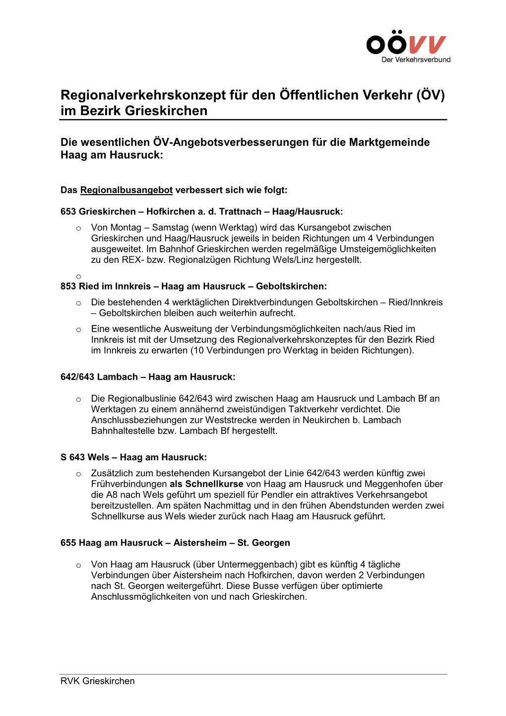 Regionalverkehrskonzept Für Den Öffentlichen Verkehr Im Bezirk