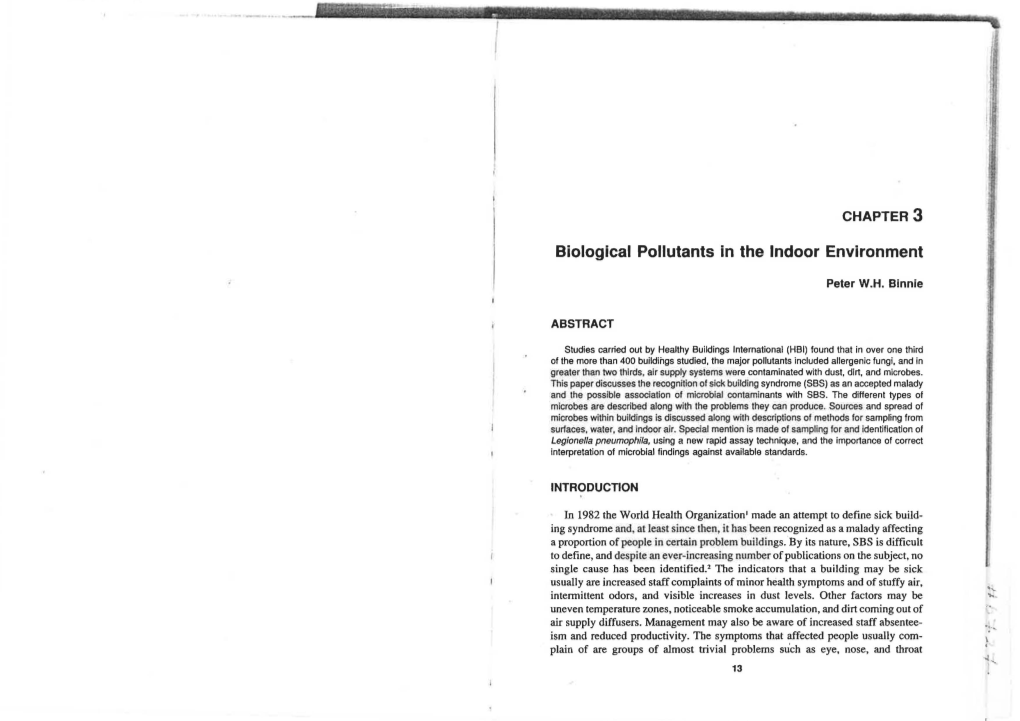 Biological Pollutants in the Indoor Environment