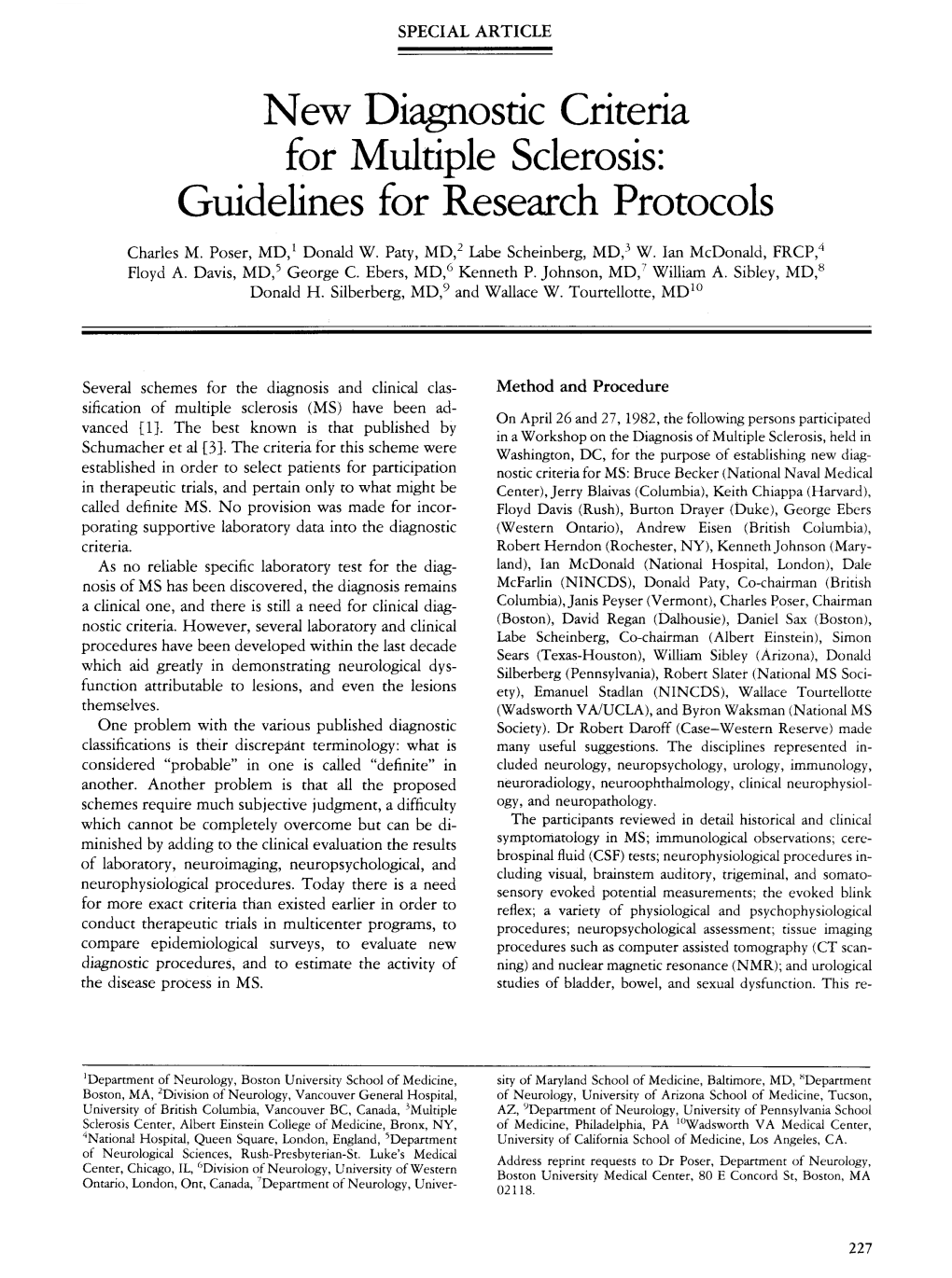 New Diagnostic Criteria for Multiple Sclerosis: Guidelines for Research Protocols