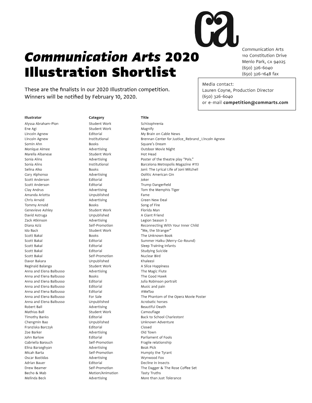 Communication Arts 2020 Illustration Shortlist