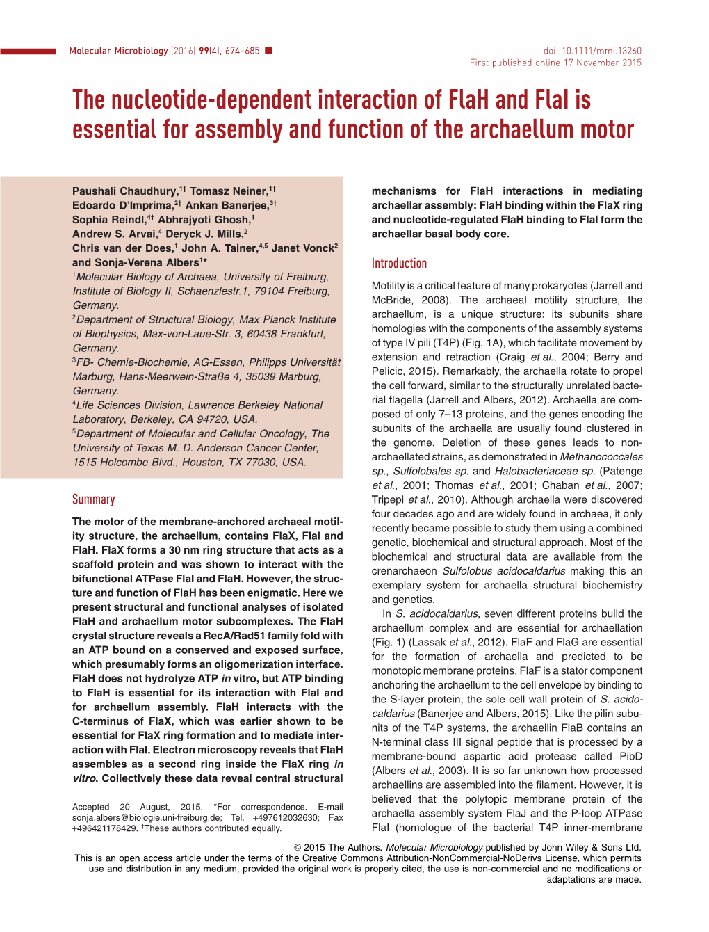 The Nucleotide‐Dependent Interaction of Flah and Flai Is Essential For