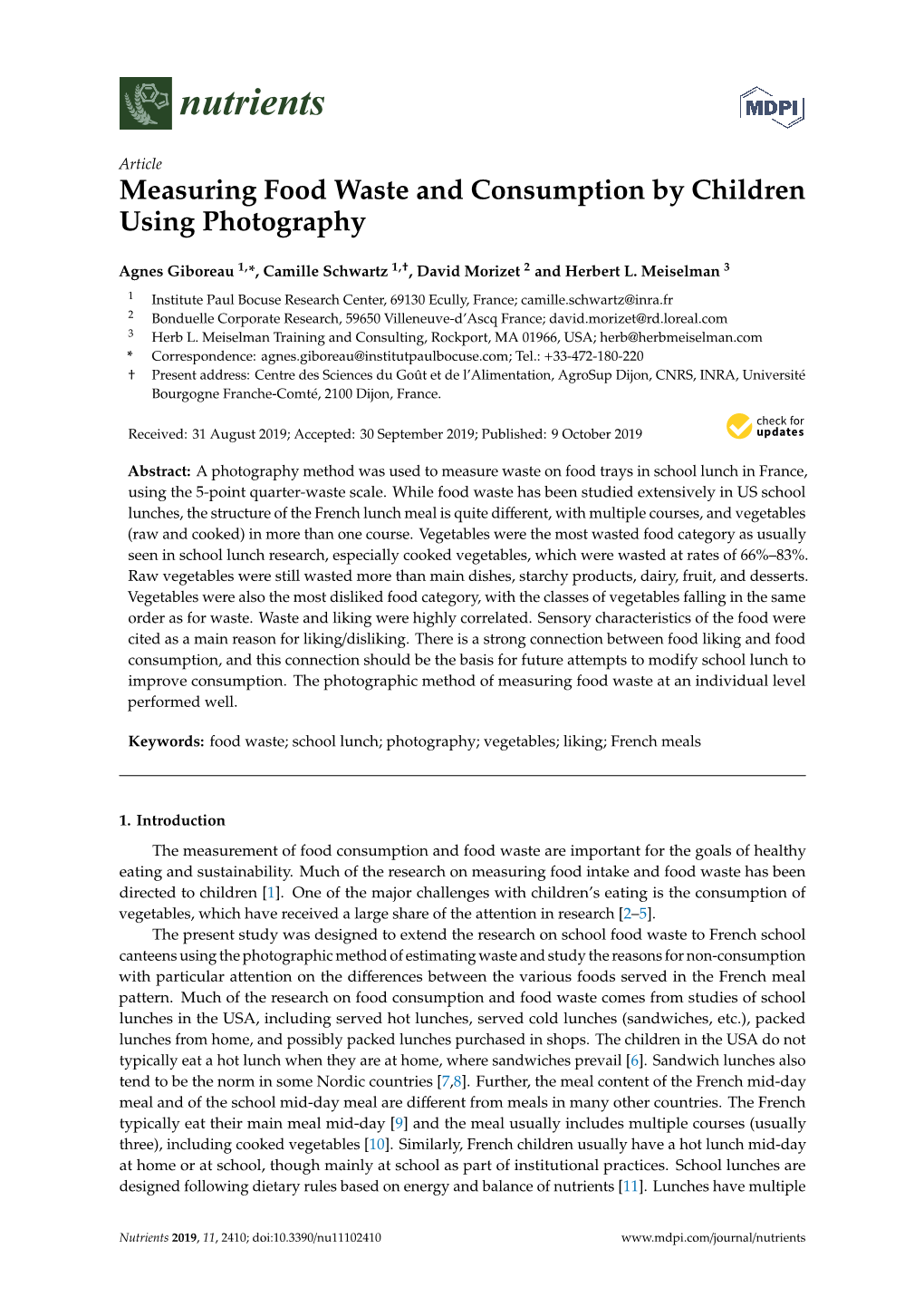 Measuring Food Waste and Consumption by Children Using Photography