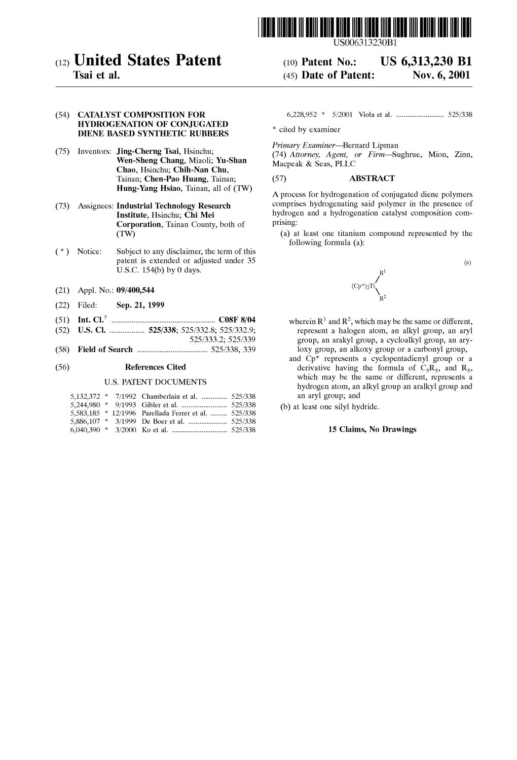 (12) United States Patent (10) Patent No.: US 6,313,230 B1 Tsai Et Al