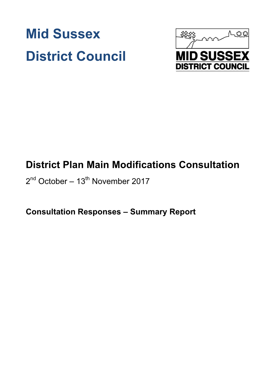 Main Modifications Consultation 2Nd October – 13Th November 2017