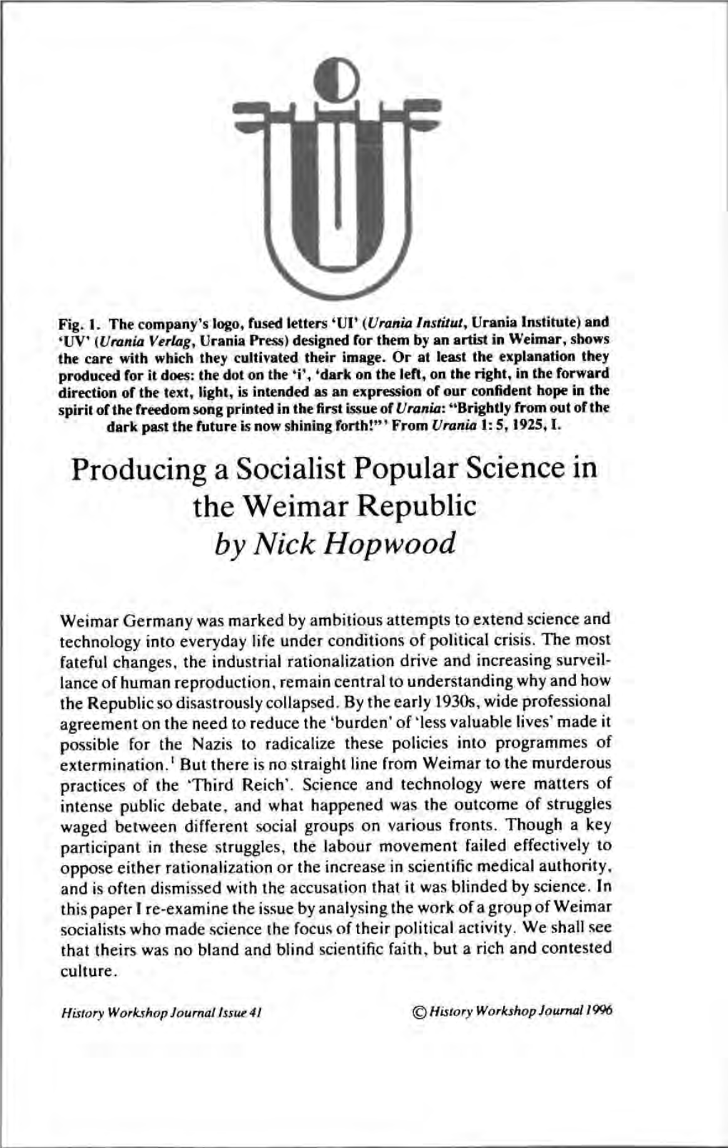 Producing a Socialist Popular Science in the Weimar Republic