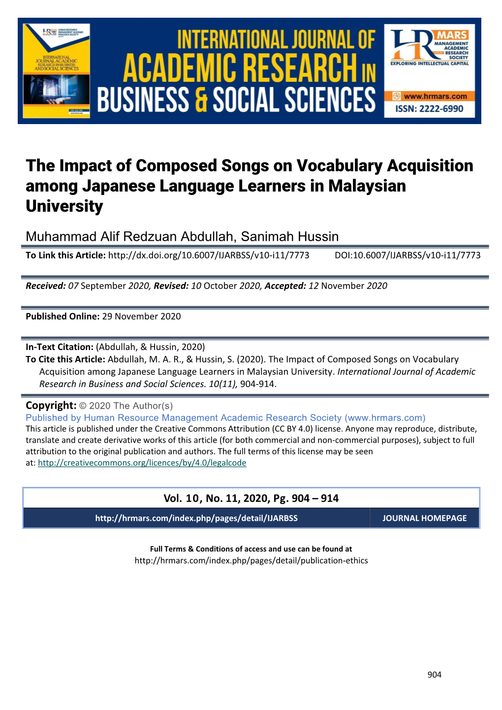 The Impact of Composed Songs on Vocabulary Acquisition Among Japanese Language Learners in Malaysian University