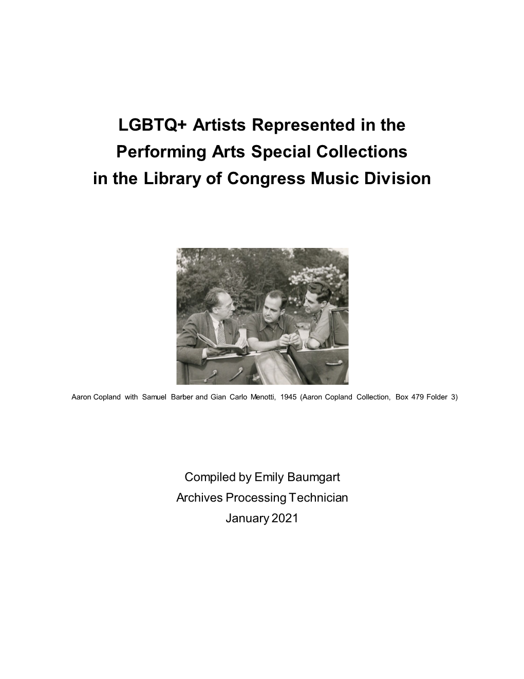 LGBTQ+ Artists Represented Int the Performing Arts Special Collections