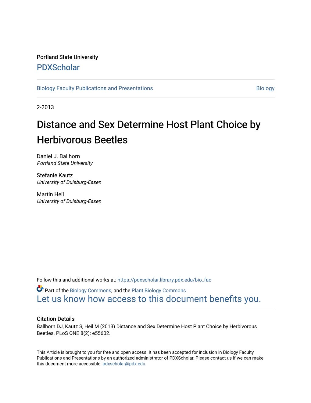 Distance and Sex Determine Host Plant Choice by Herbivorous Beetles