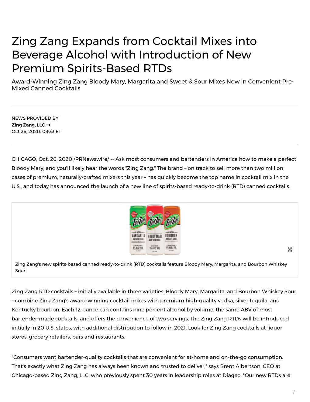 Zing Zang Expands from Cocktail Mixes Into Beverage Alcohol With