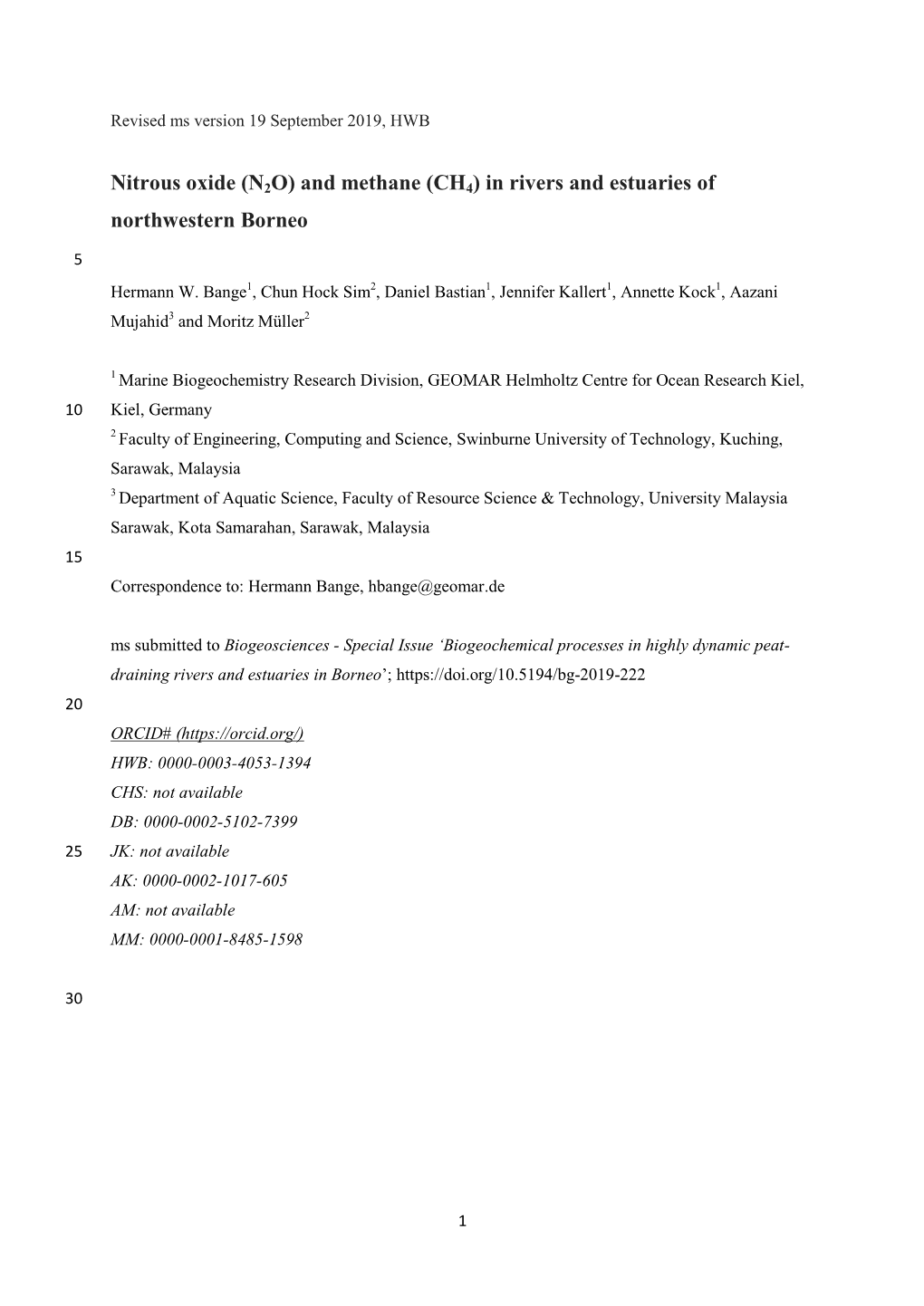 Nitrous Oxide (N2O) and Methane (CH4) in Rivers and Estuaries of Northwestern Borneo