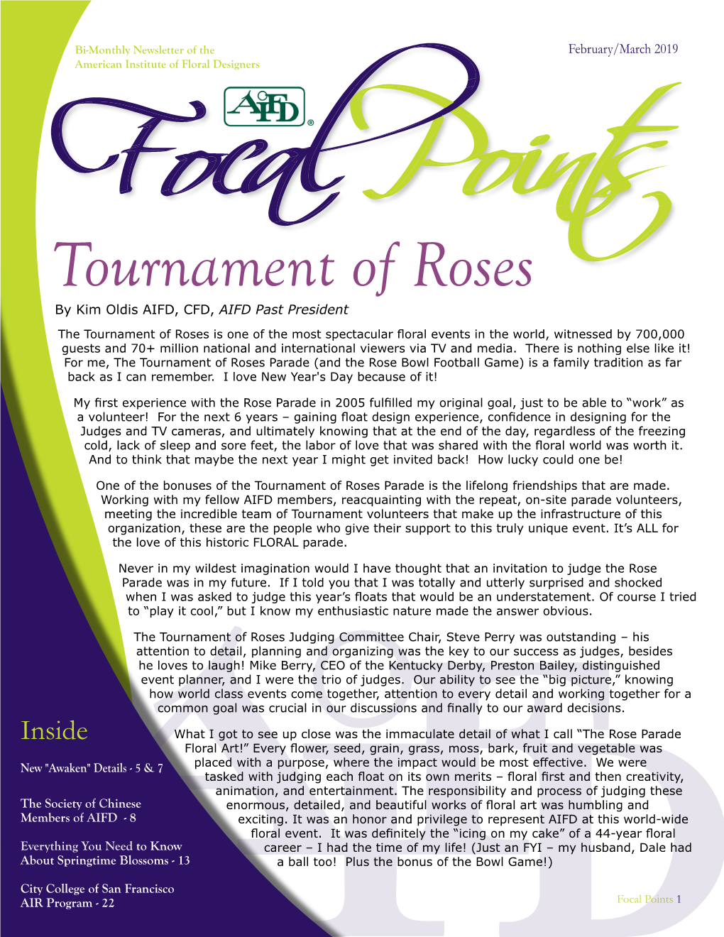Tournament of Roses by Kim Oldis AIFD, CFD, AIFD Past President