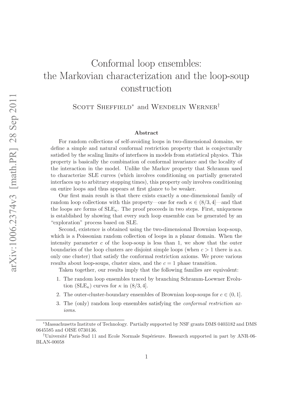 Conformal Loop Ensembles: the Markovian Characterization and The