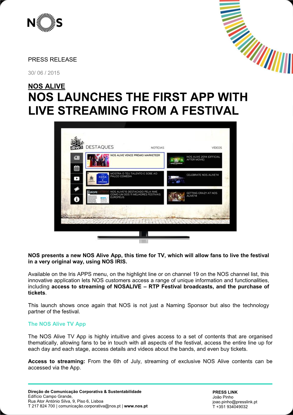 Nos Launches the First App with Live Streaming from a Festival