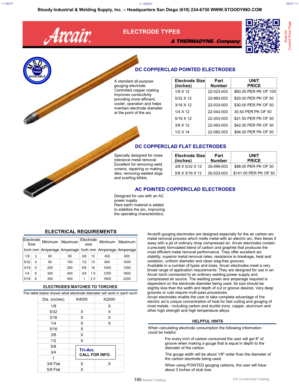 Arcair Carbon Gouging Electrodes: Electrical Requirements