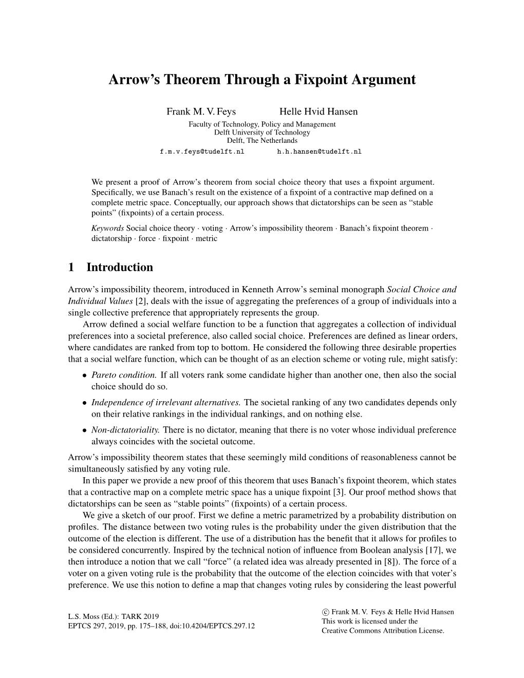 Arrow's Theorem Through a Fixpoint Argument