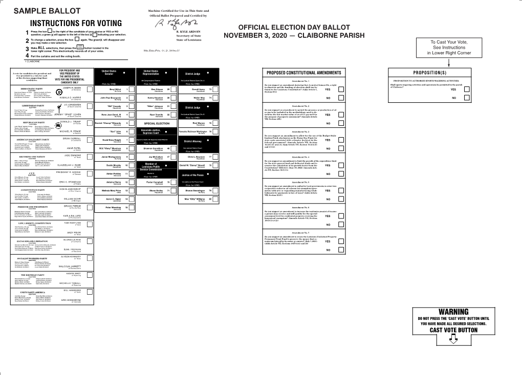 Sample Ballot Instructions for Voting Warning