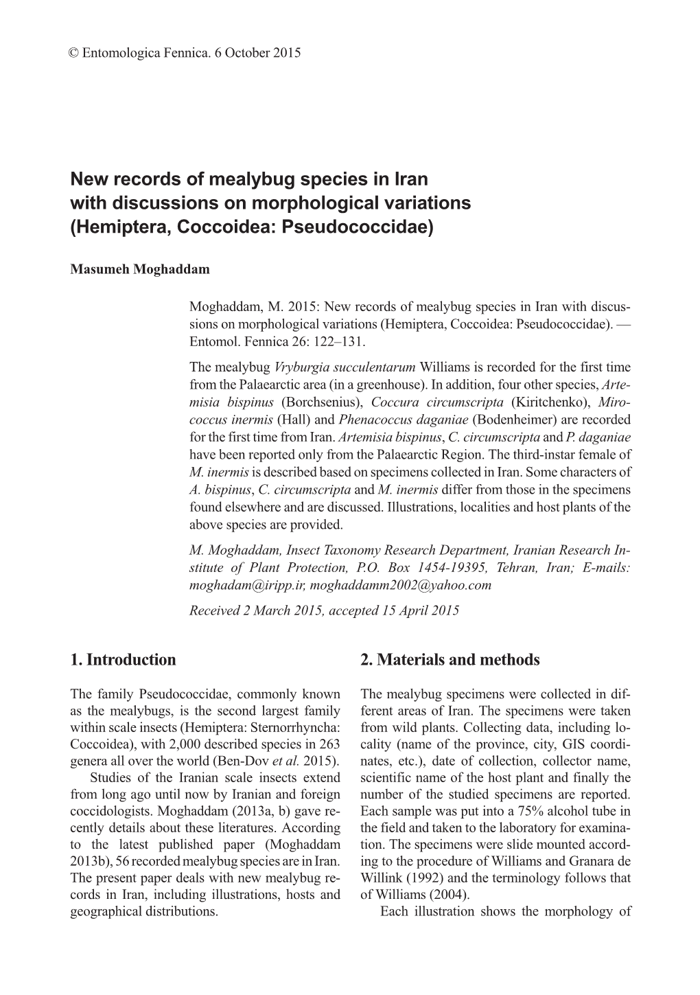 New Records of Mealybug Species in Iran with Discussions on Morphological Variations (Hemiptera, Coccoidea: Pseudococcidae)