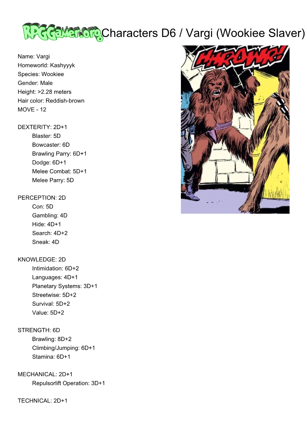 Rpggamer.Org (Characters D6 / Vargi (Wookiee Slaver)) Printer Friendly