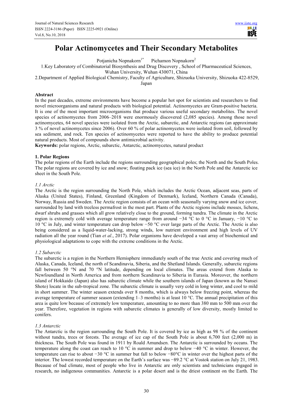 Polar Actinomycetes and Their Secondary Metabolites