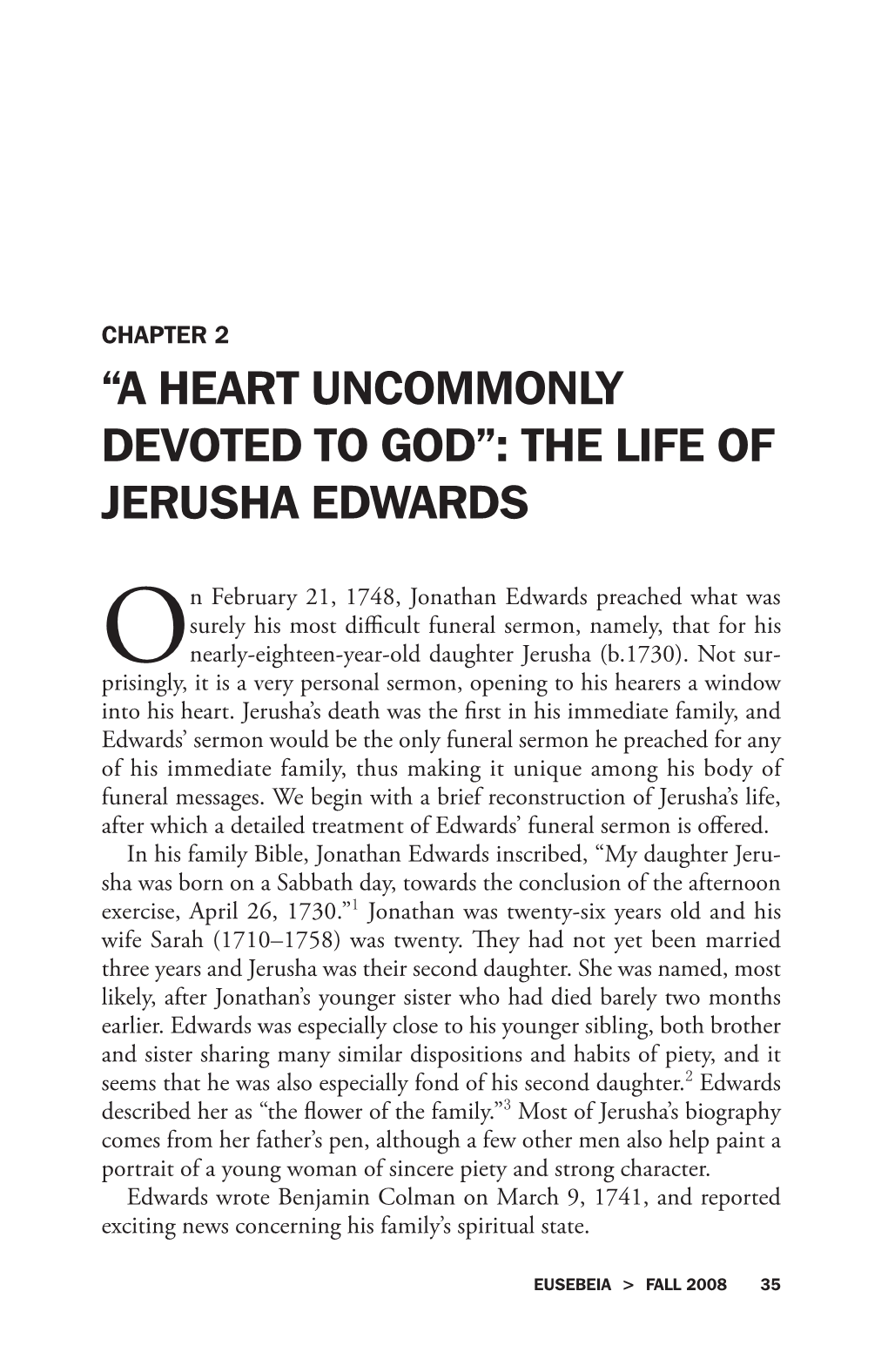 “A Heart Uncommonly Devoted to God”: the Life of Jerusha Edwards