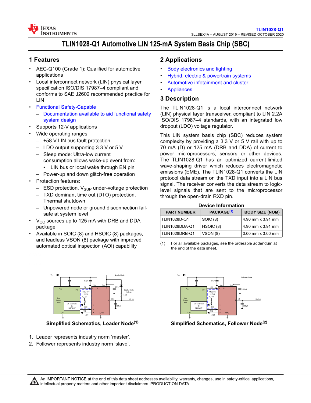 TLIN1028-Q1 Automotive Local Interconnect Network (LIN)