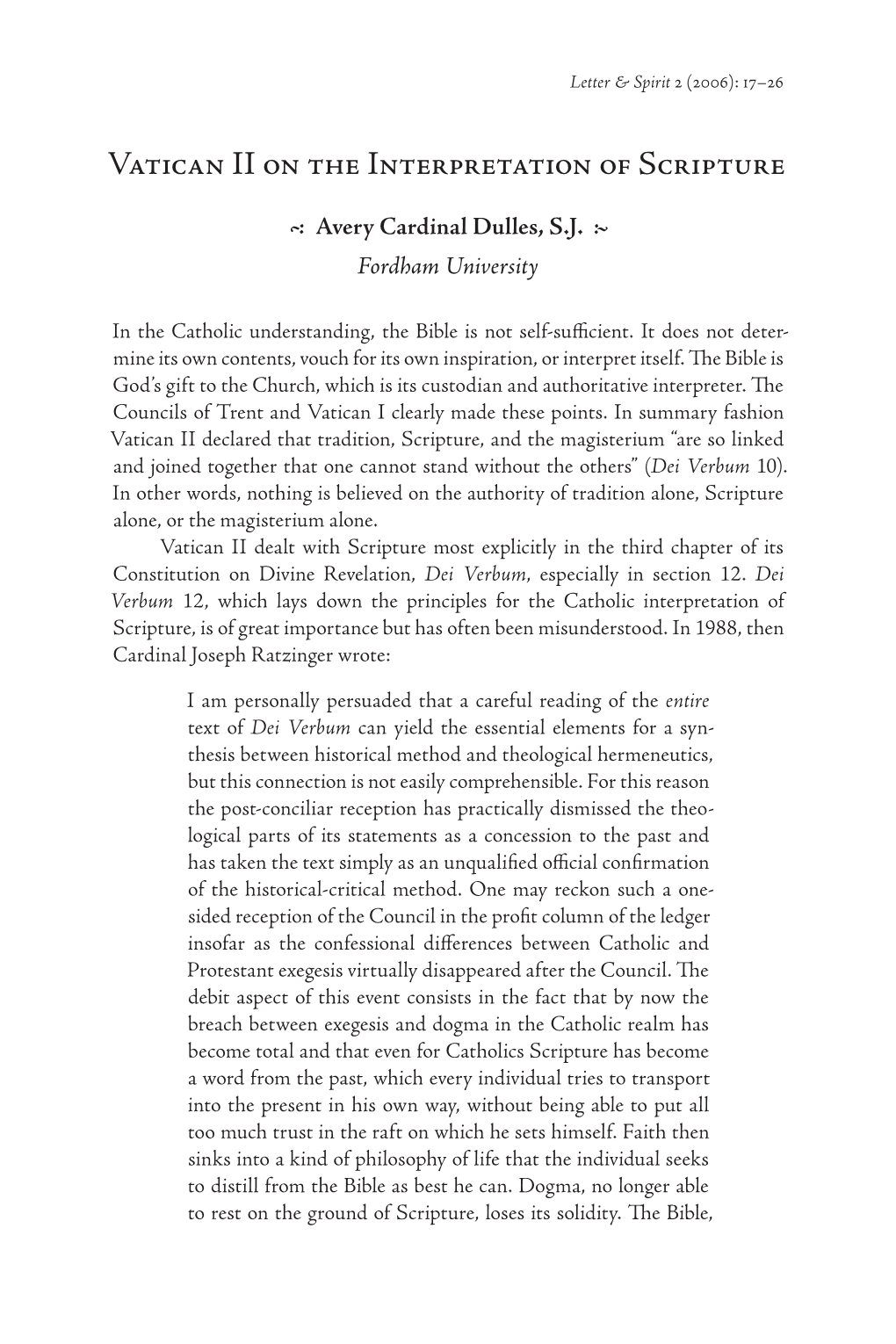 Vatican II on the Interpretation of Scripture