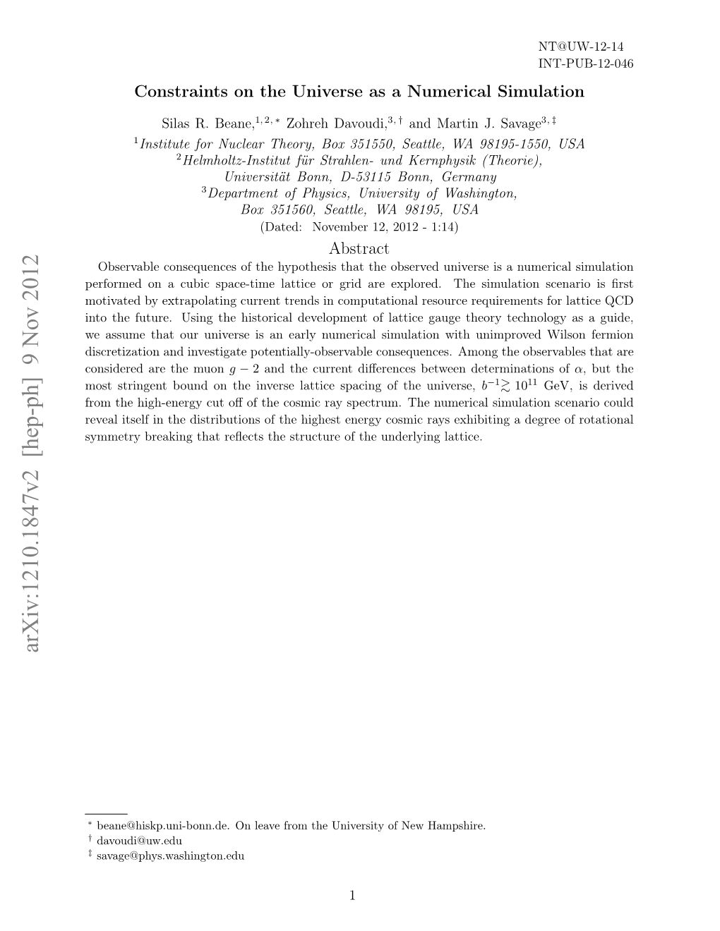 Arxiv:1210.1847V2 [Hep-Ph] 9 Nov 2012