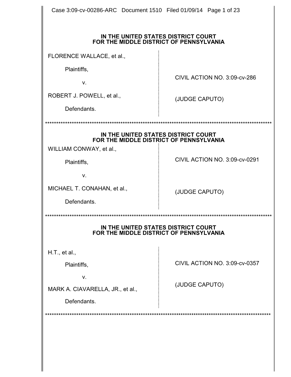 Ciavarella Summary Judgment Memorandum