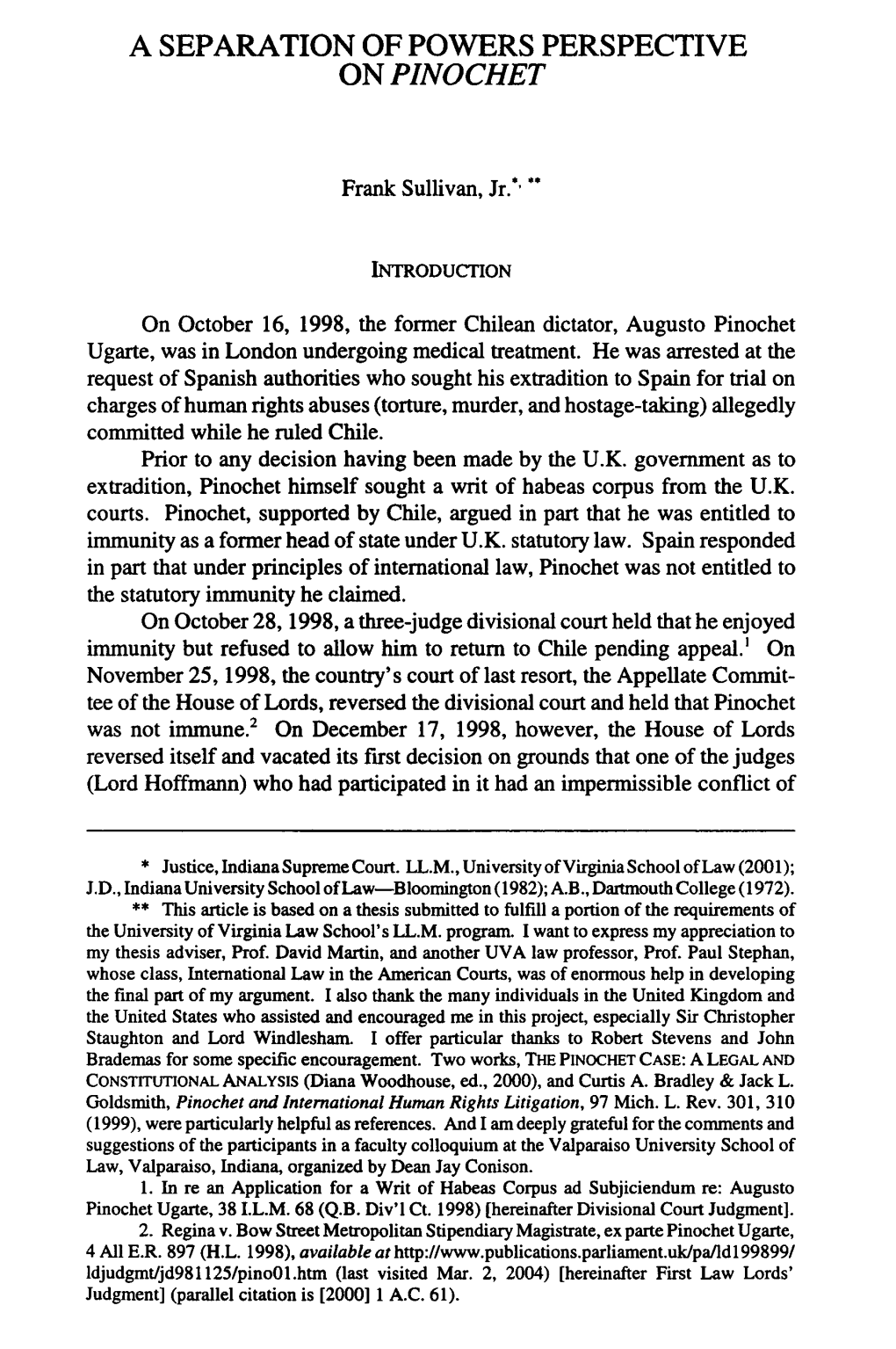 Separation of Powers Perspective on Pinochet, A