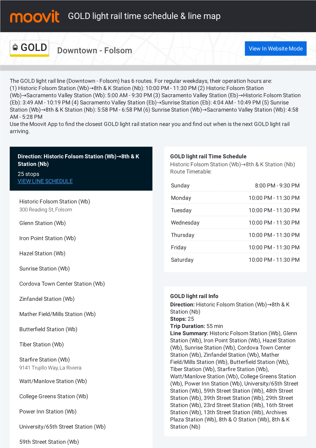 GOLD Light Rail Time Schedule & Line Route