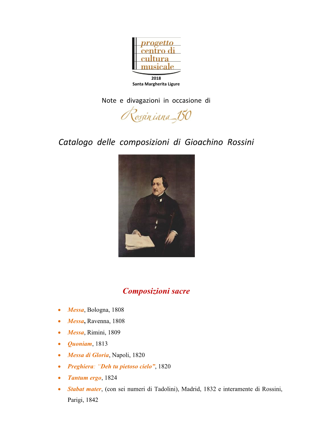 Catalogo Delle Composizioni Di Gioachino Rossini