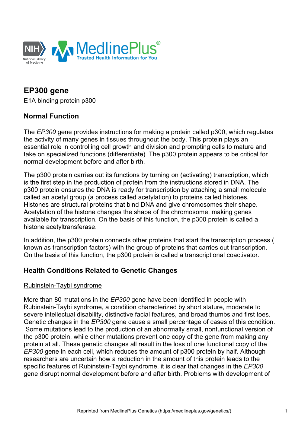 EP300 Gene E1A Binding Protein P300