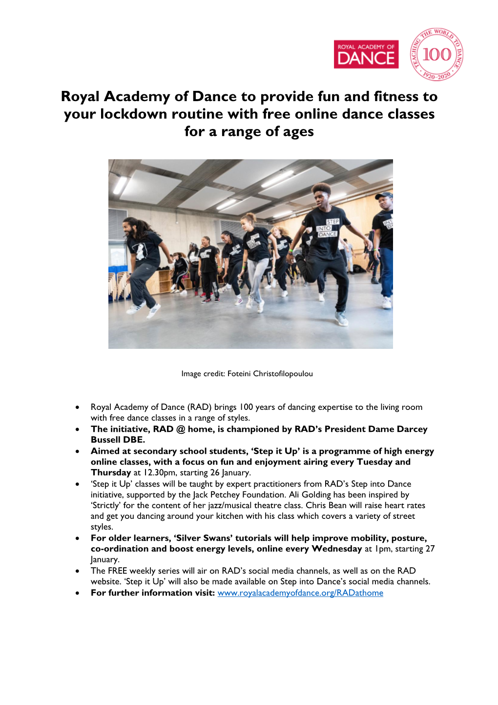 Royal Academy of Dance to Provide Fun and Fitness to Your Lockdown Routine with Free Online Dance Classes for a Range of Ages