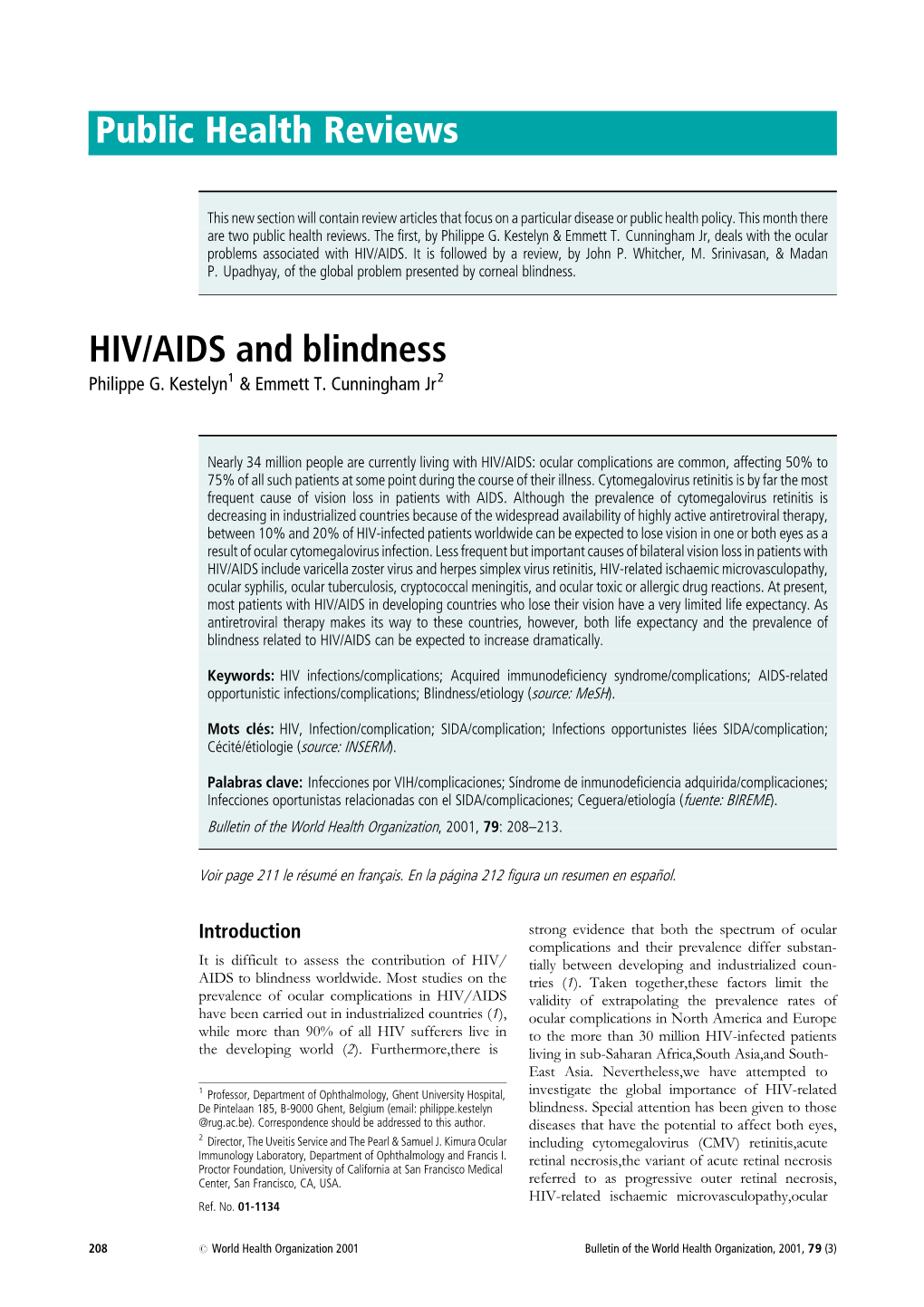 Public Health Reviews HIV/AIDS and Blindness