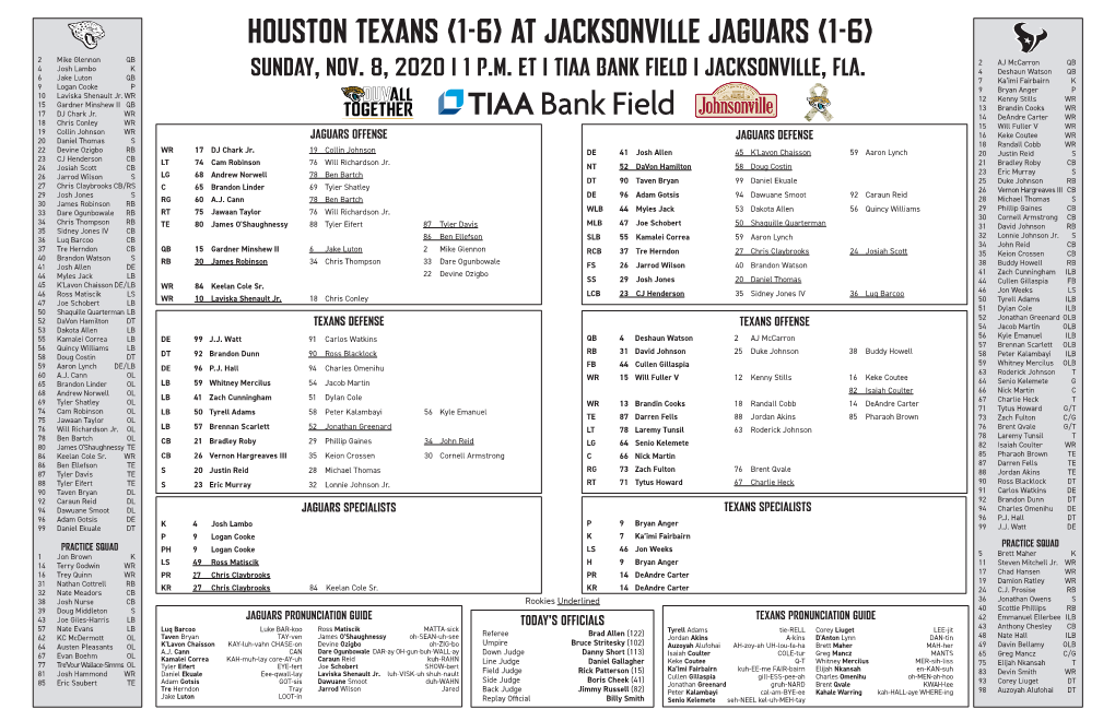 Houston Texans (1-6) at Jacksonville Jaguars (1-6)