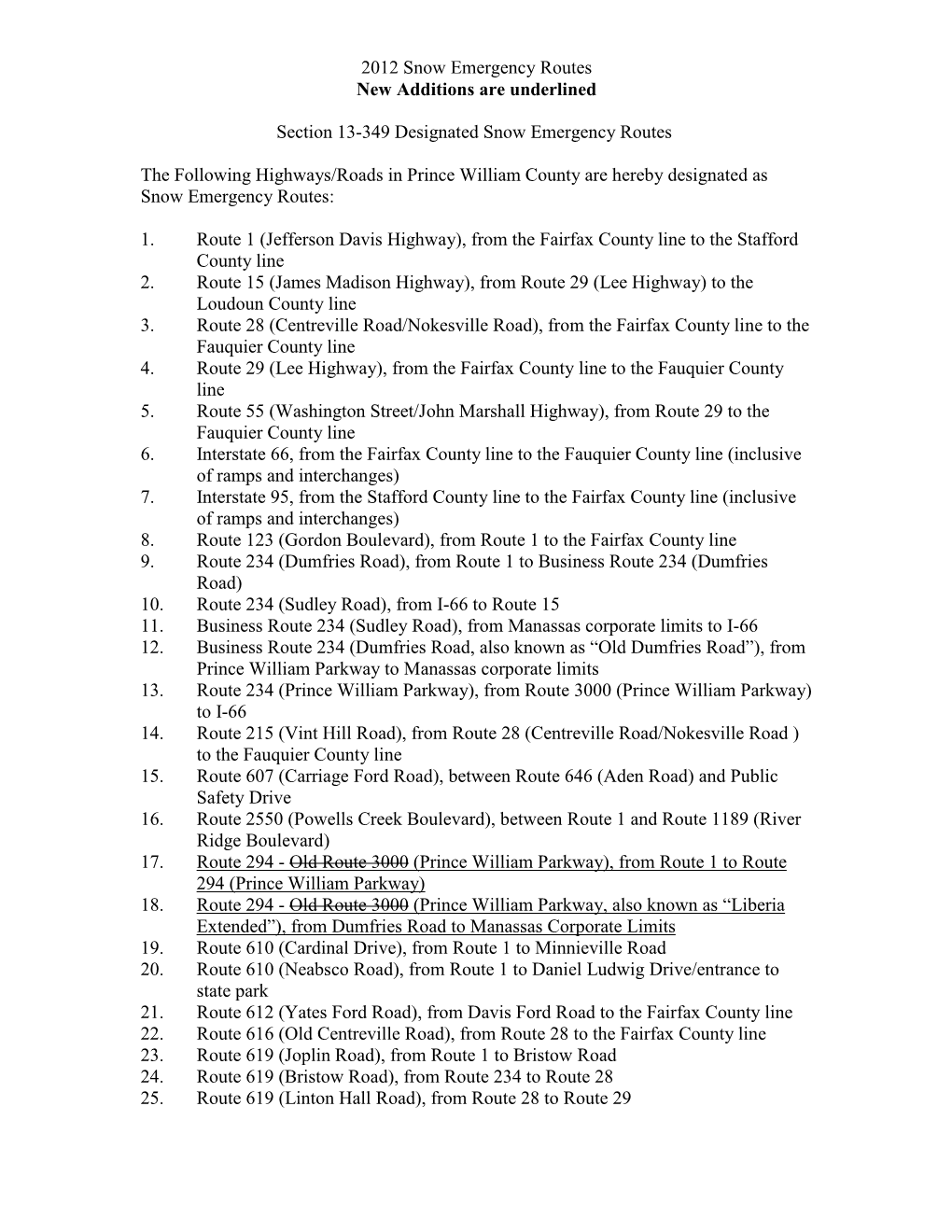 Snow Emergency Routes New Additions Are Underlined