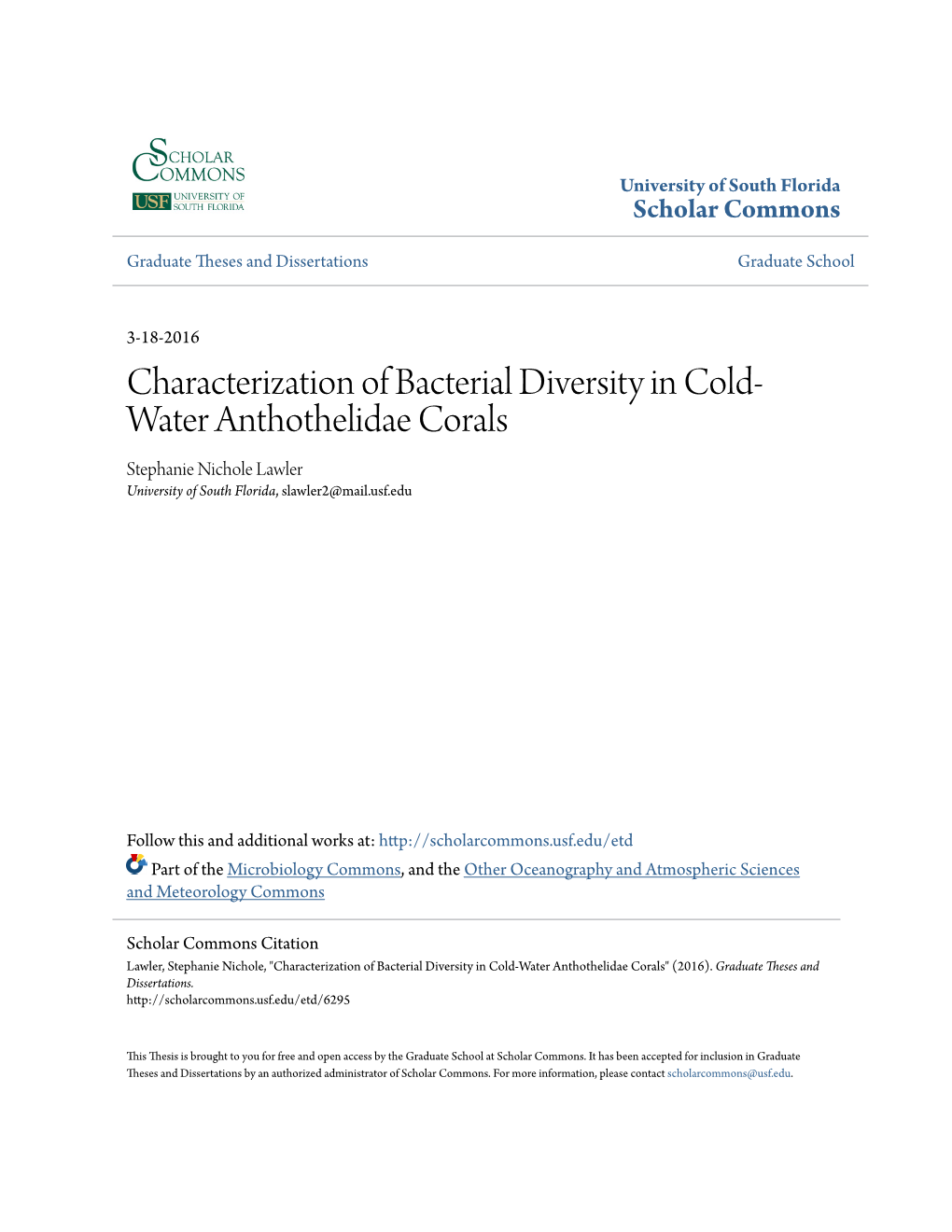 Characterization of Bacterial Diversity in Cold-Water Anthothelidae Corals