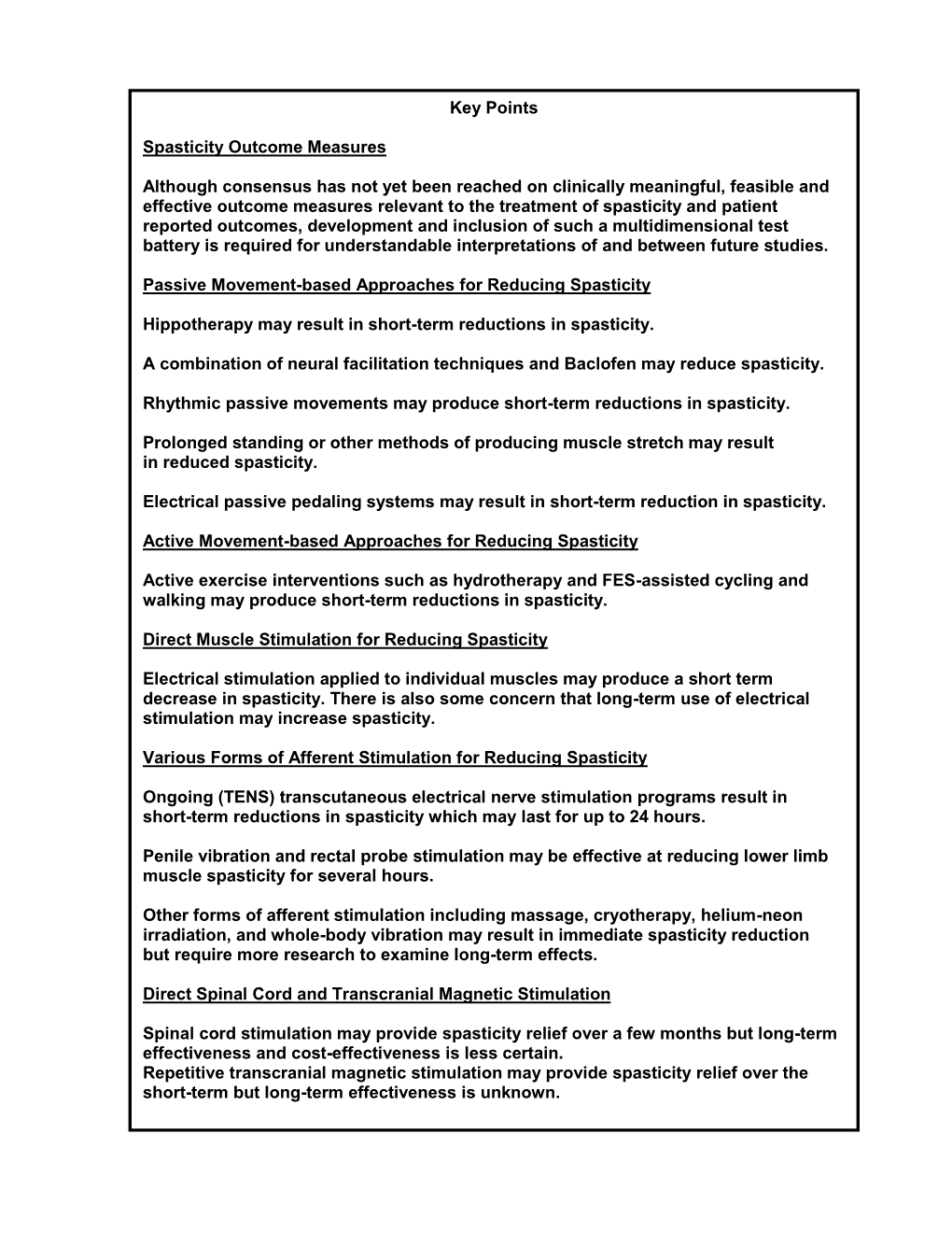 Spasticity Outcome Measures