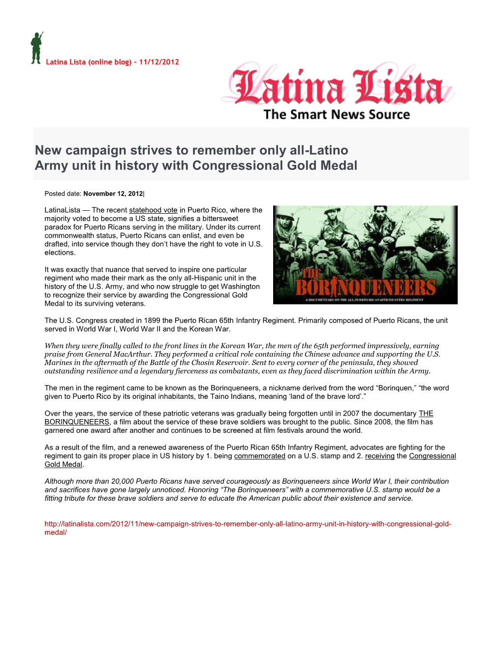 New Campaign Strives to Remember Only All-Latino Army Unit in History with Congressional Gold Medal