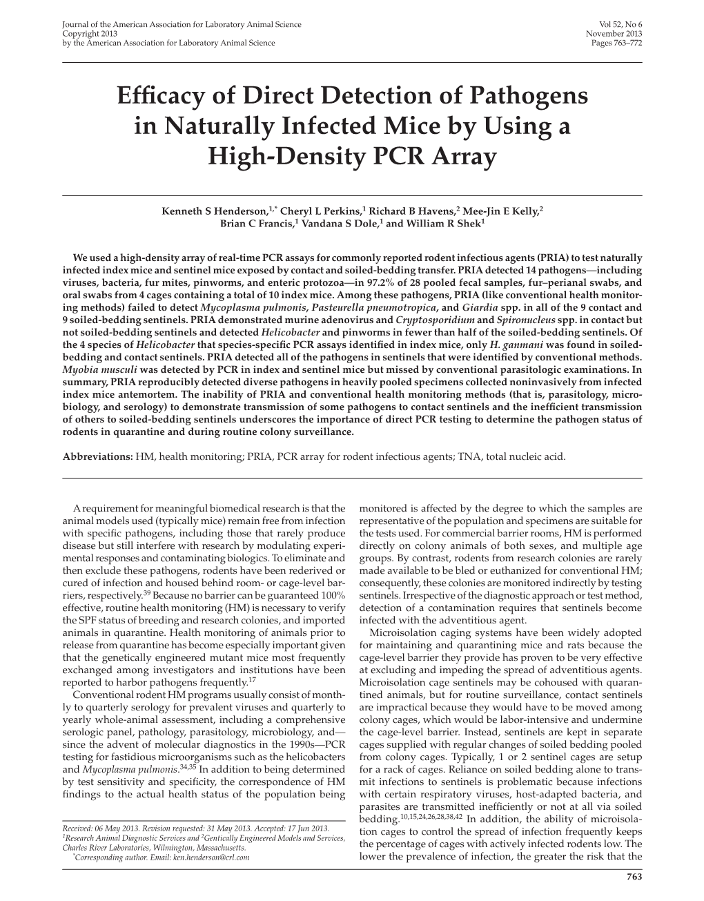 Efficacy of Direct Detection of Pathogens in Naturally Infected Mice by Using a High-Density PCR Array