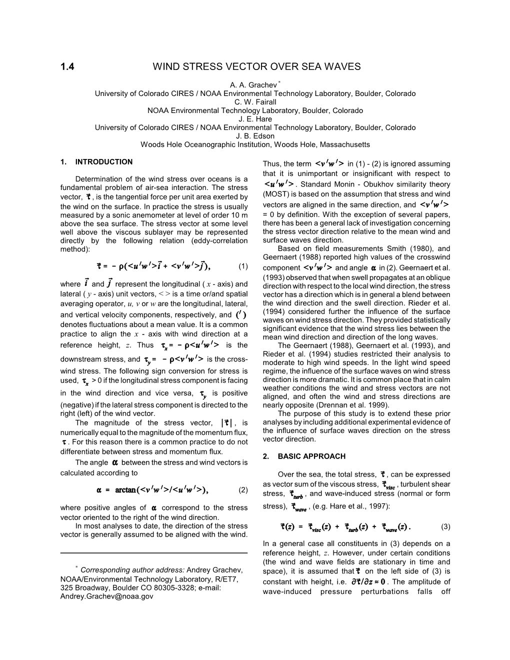 1.4 Wind Stress Vector Over Sea Waves