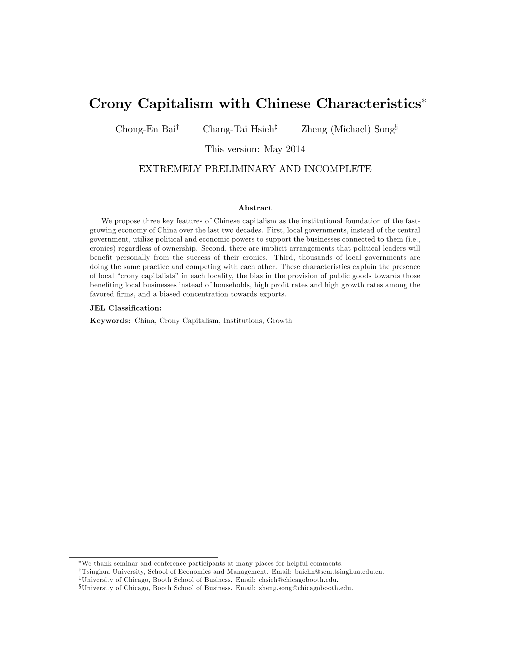 Crony Capitalism with Chinese Characteristics∗