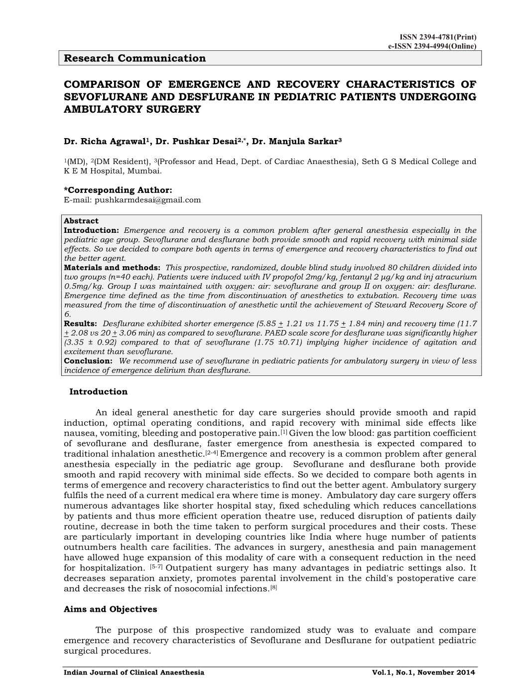 Research Communication COMPARISON of EMERGENCE